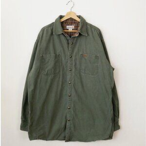 Carhartt Olive Green Flannel Lined Duck Canvas Snap Button Jacket Men's XL